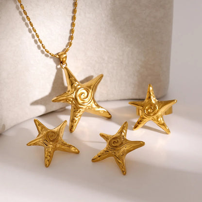 Wholesale Jewelry Casual Vacation IG Style Pentagram 316 Stainless Steel  18K Gold Plated Plating Rings Earrings Necklace