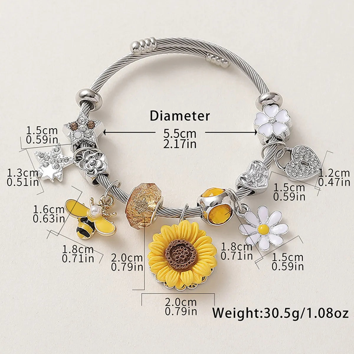 Casual Vacation Pastoral Star Flower Bee Rhinestones Arylic Alloy Wholesale Bangle