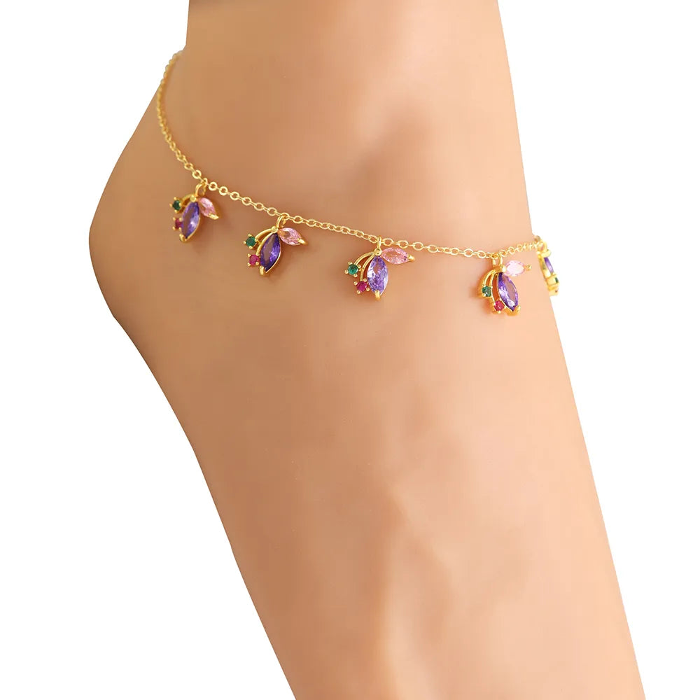 Wholesale Jewelry Casual Vacation Simple Style Devil'S Eye Palm Flower Copper Zircon 18K Gold Plated Plating Inlay Anklet