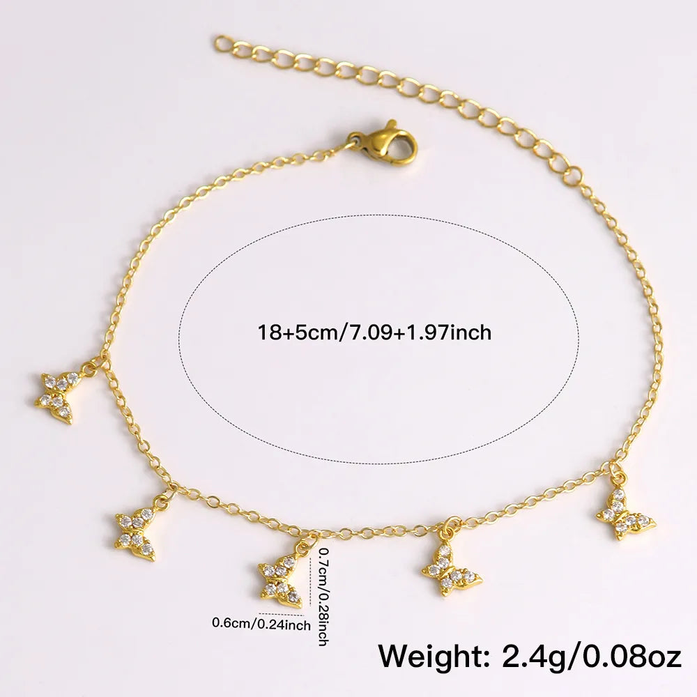 Wholesale Jewelry Casual Vacation Simple Style Devil'S Eye Palm Flower Copper Zircon 18K Gold Plated Plating Inlay Anklet