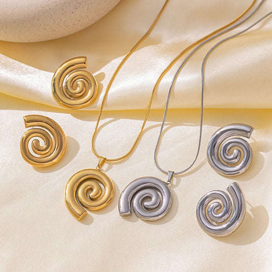 Wholesale Jewelry Casual Vintage Style Commute Spiral Stripe 304 Stainless Steel 18K Gold Plated Polishing Earrings Necklace