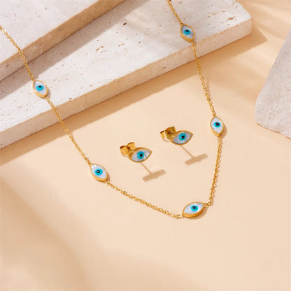 Wholesale Jewelry Casual Vintage Style Eye 304 Stainless Steel Shell 18K Gold Plated Inlay Jewelry Set