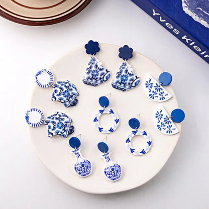 Wholesale Jewelry Chinoiserie Casual U Shape Printing Arylic Drop Earrings