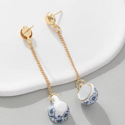 1 Pair Chinoiserie Color Block Plating Ceramics Gold Plated Drop Earrings