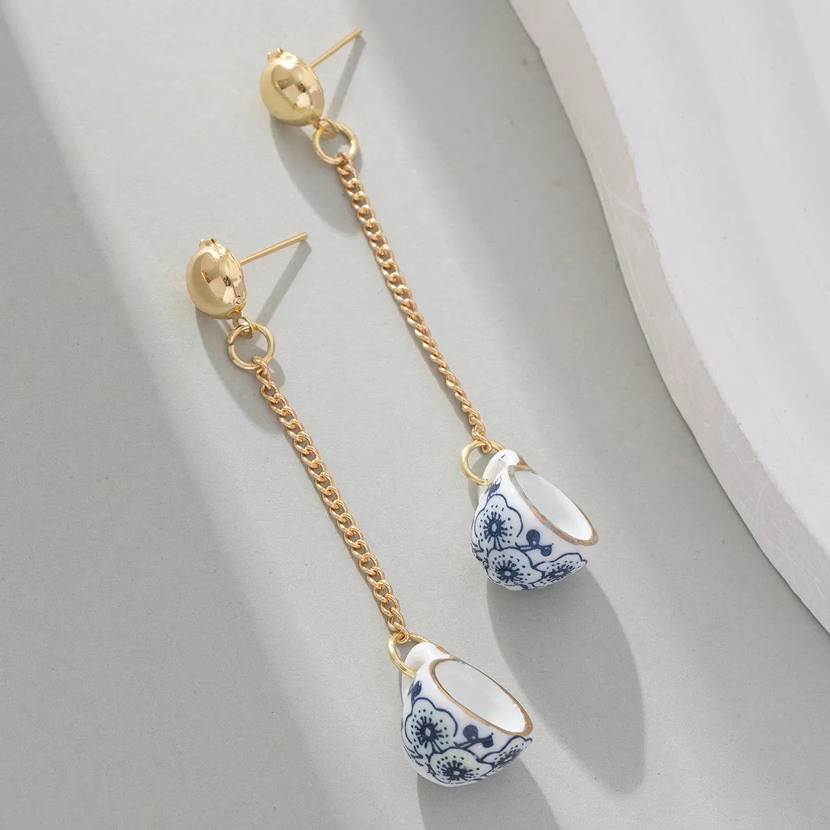 1 Pair Chinoiserie Color Block Plating Ceramics Gold Plated Drop Earrings