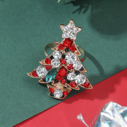 Christmas Christmas Tree Alloy Inlay Rhinestones Christmas Women'S Open Ring