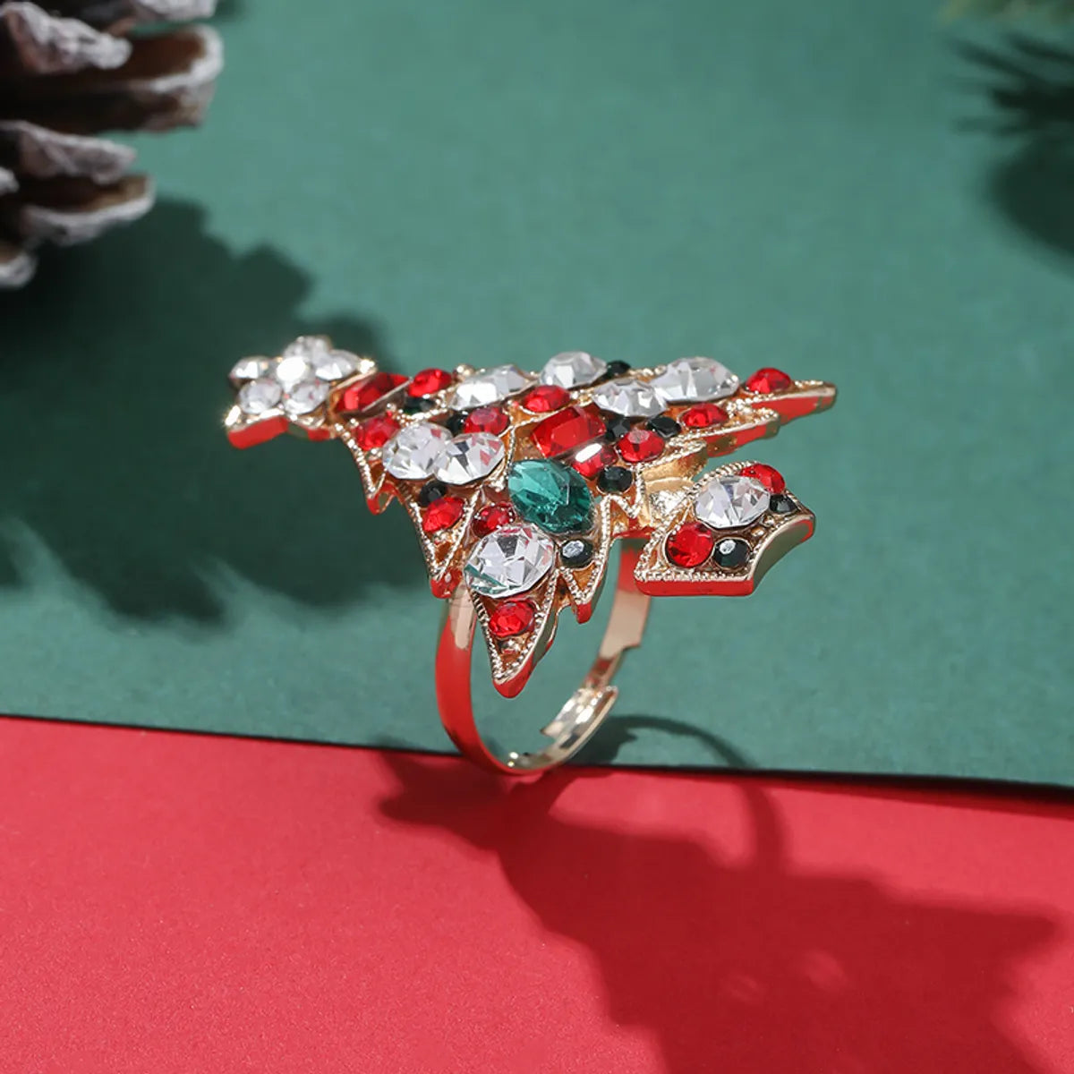 Christmas Christmas Tree Alloy Inlay Rhinestones Christmas Women'S Open Ring