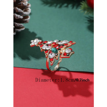 Christmas Christmas Tree Alloy Inlay Rhinestones Christmas Women'S Open Ring