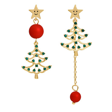 Wholesale Jewelry Christmas Christmas Tree Alloy Zircon Gold Plated Plating Inlay Drop Earrings