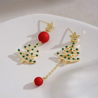 Wholesale Jewelry Christmas Christmas Tree Alloy Zircon Gold Plated Plating Inlay Drop Earrings