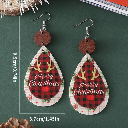 Wholesale Jewelry Christmas Santa Claus Letter Snowman Pu Leather Printing Drop Earrings