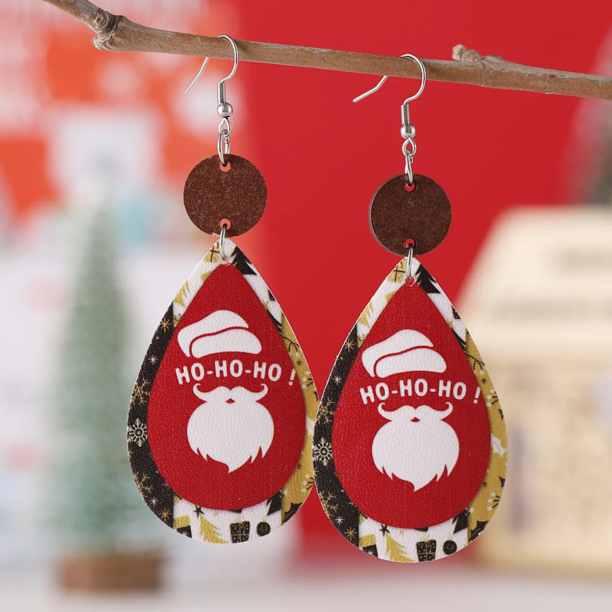 Wholesale Jewelry Christmas Santa Claus Letter Snowman Pu Leather Printing Drop Earrings