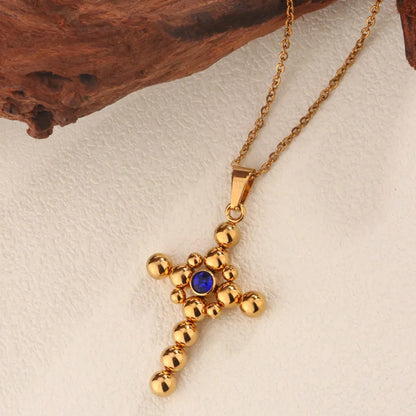 Wholesale Jewelry Classic Style Cross 304 Stainless Steel 18K Gold Plated Pendant Necklace