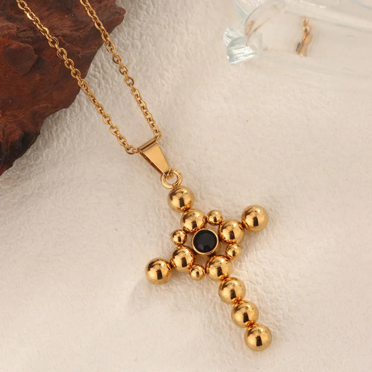 Wholesale Jewelry Classic Style Cross 304 Stainless Steel 18K Gold Plated Pendant Necklace