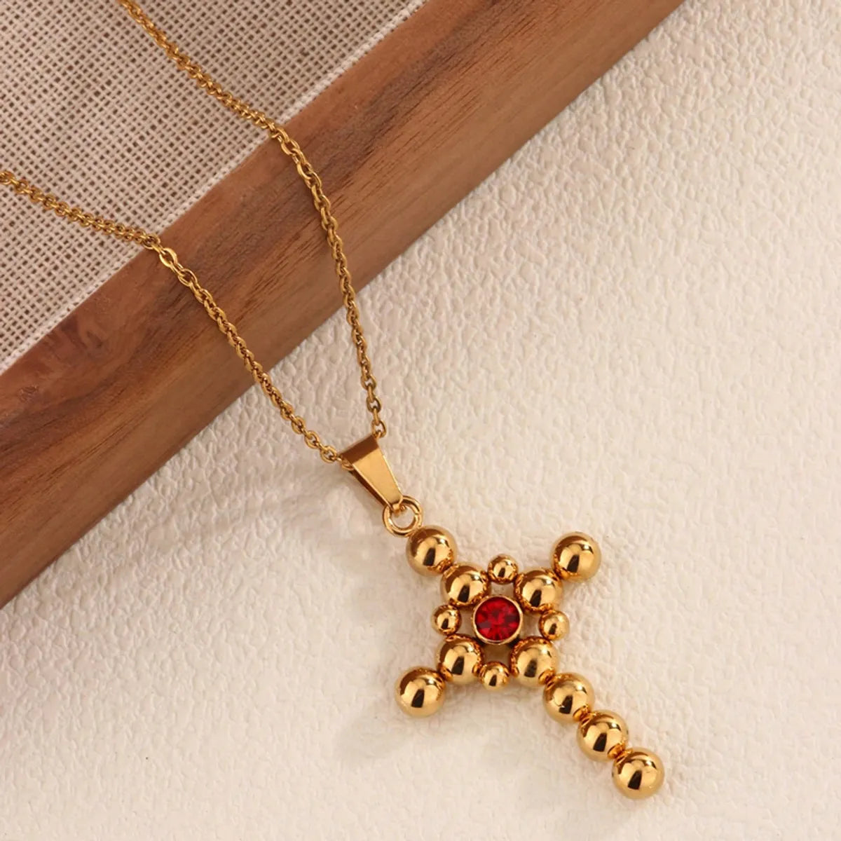 Wholesale Jewelry Classic Style Cross 304 Stainless Steel 18K Gold Plated Pendant Necklace