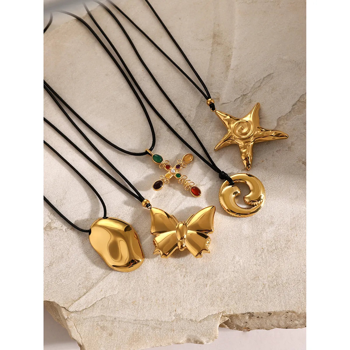 Wholesale Jewelry Classic Style Cross Starfish Bow Knot 304 Stainless Steel Pendant Necklace