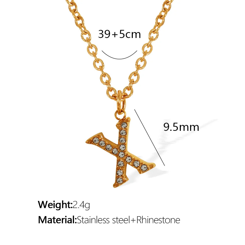 Wholesale Jewelry Classic Style Letter Titanium Steel Rhinestones Plating Inlay Pendant Necklace