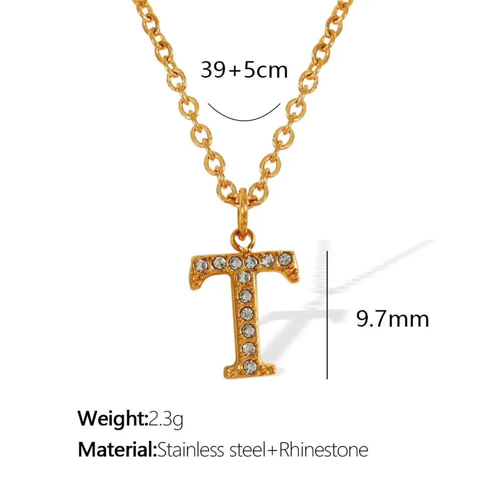 Wholesale Jewelry Classic Style Letter Titanium Steel Rhinestones Plating Inlay Pendant Necklace