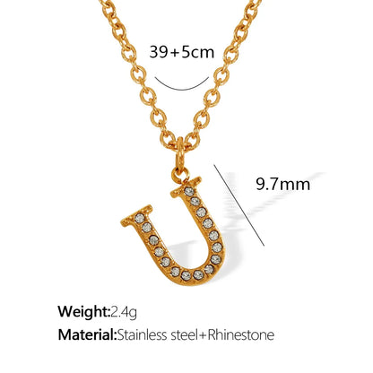 Wholesale Jewelry Classic Style Letter Titanium Steel Rhinestones Plating Inlay Pendant Necklace