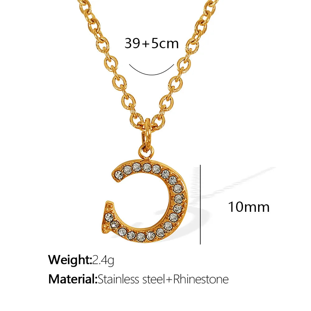 Wholesale Jewelry Classic Style Letter Titanium Steel Rhinestones Plating Inlay Pendant Necklace