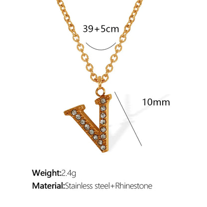 Wholesale Jewelry Classic Style Letter Titanium Steel Rhinestones Plating Inlay Pendant Necklace