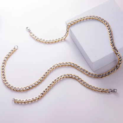 Wholesale Jewelry Classic Style Solid Color 304 Stainless Steel 18K Gold Plated Bracelets Necklace Jewelry Set