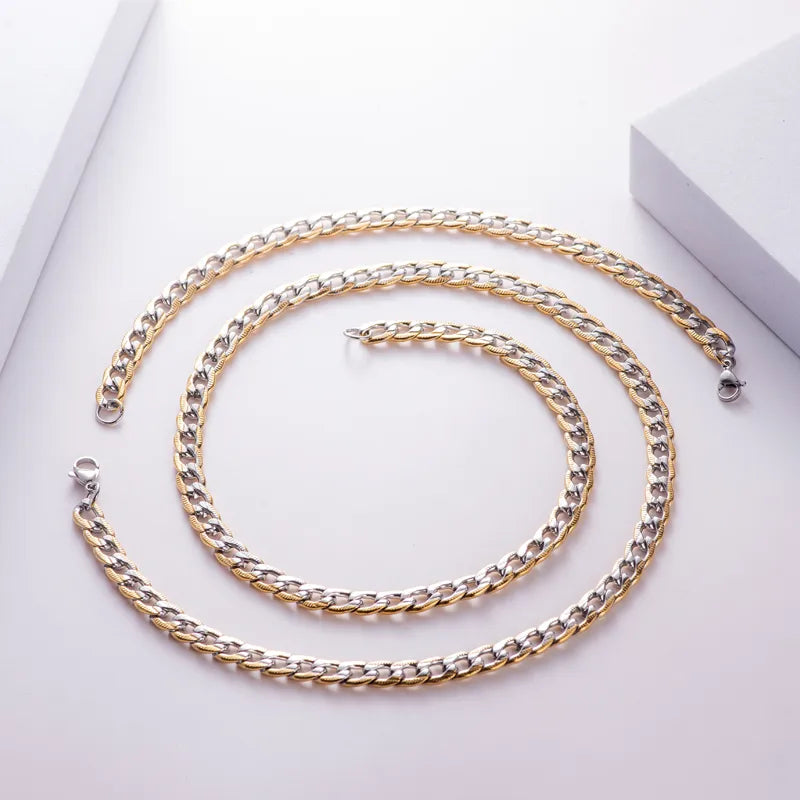 Wholesale Jewelry Classic Style Solid Color 304 Stainless Steel 18K Gold Plated Bracelets Necklace Jewelry Set