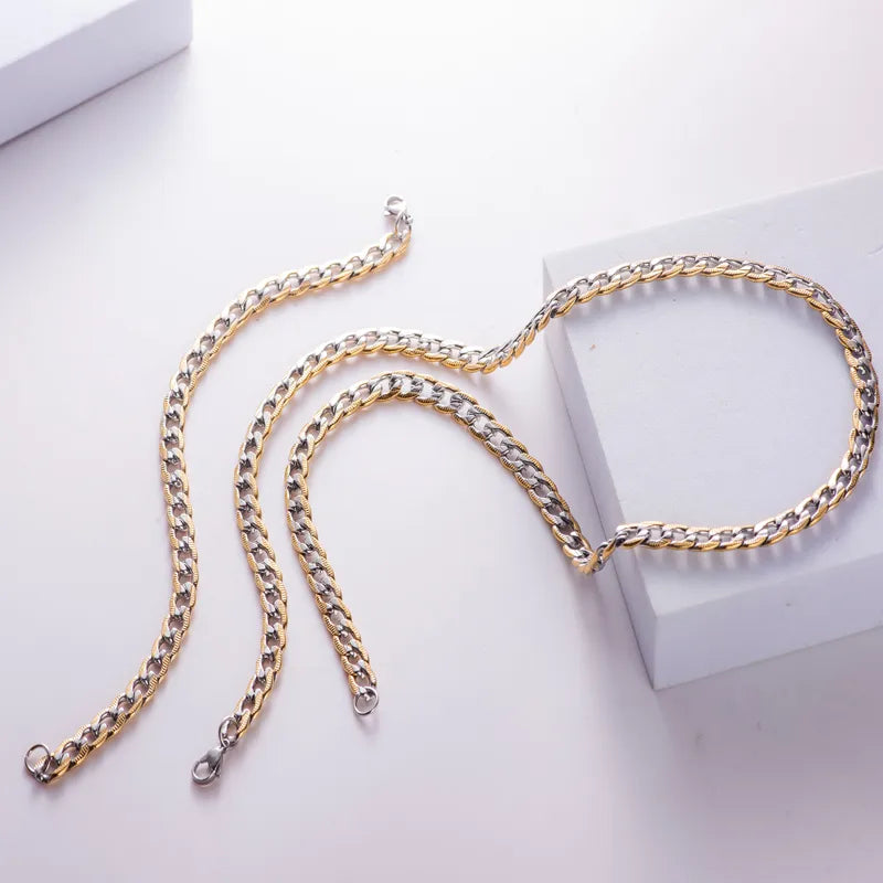 Wholesale Jewelry Classic Style Solid Color 304 Stainless Steel 18K Gold Plated Bracelets Necklace Jewelry Set