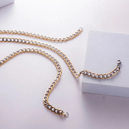 Wholesale Jewelry Classic Style Solid Color 304 Stainless Steel 18K Gold Plated Bracelets Necklace Jewelry Set