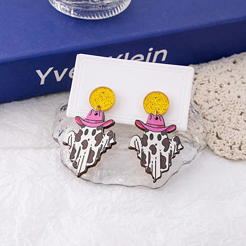 Wholesale Jewelry Classic Style Spider Wood Printing Drop Earrings