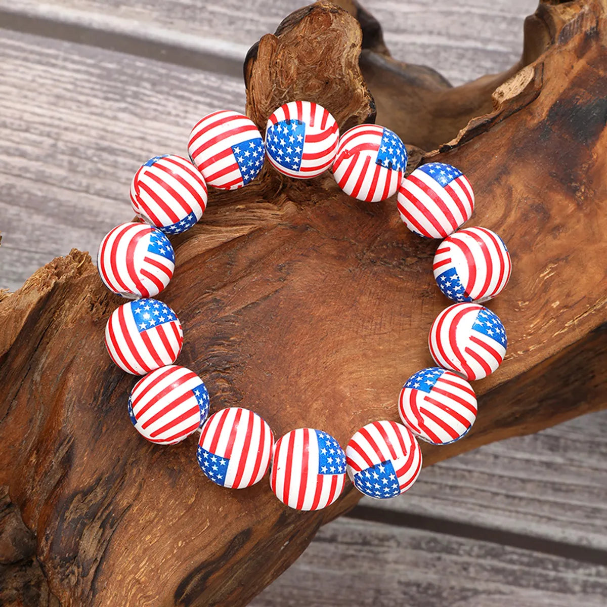 Classic Style Star Stripe Wood Wholesale Bracelets