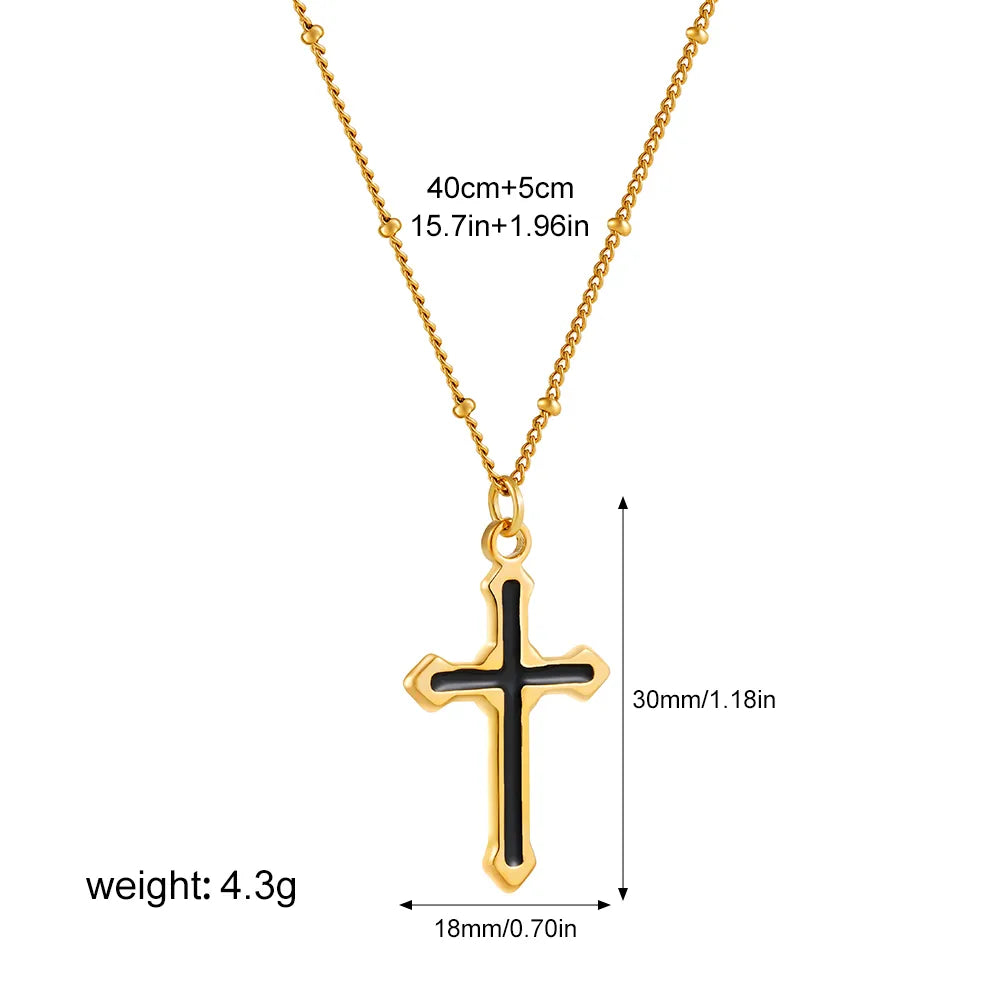 Wholesale Jewelry Classical Cross 304 Stainless Steel 18K Gold Plated Enamel Pendant Necklace