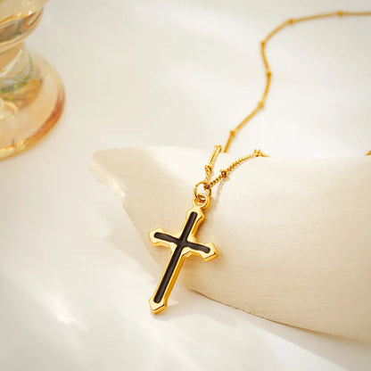 Wholesale Jewelry Classical Cross 304 Stainless Steel 18K Gold Plated Enamel Pendant Necklace