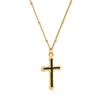 Wholesale Jewelry Classical Cross 304 Stainless Steel 18K Gold Plated Enamel Pendant Necklace