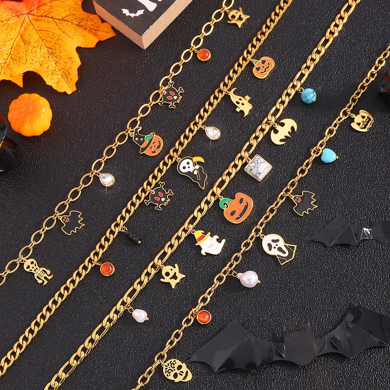 Wholesale Jewelry Classical Exaggerated Simple Style Pumpkin Skull 304 Stainless Steel Necklace