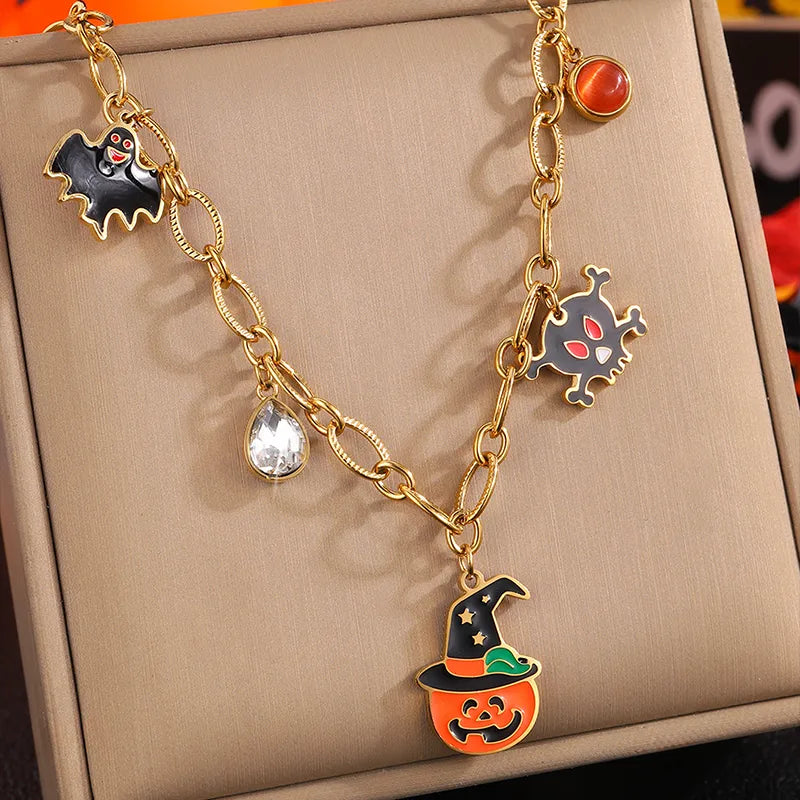 Wholesale Jewelry Classical Exaggerated Simple Style Pumpkin Skull 304 Stainless Steel Necklace