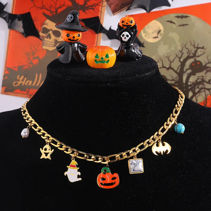 Wholesale Jewelry Classical Exaggerated Simple Style Pumpkin Skull 304 Stainless Steel Necklace