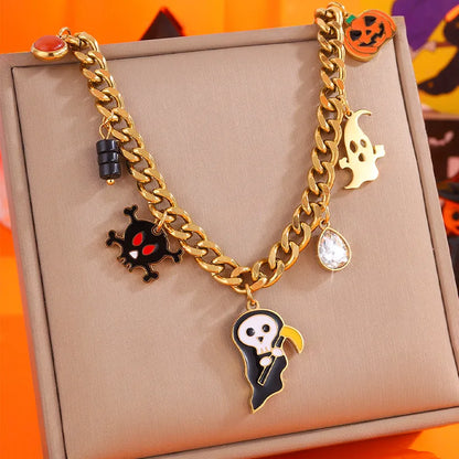 Wholesale Jewelry Classical Exaggerated Simple Style Pumpkin Skull 304 Stainless Steel Necklace