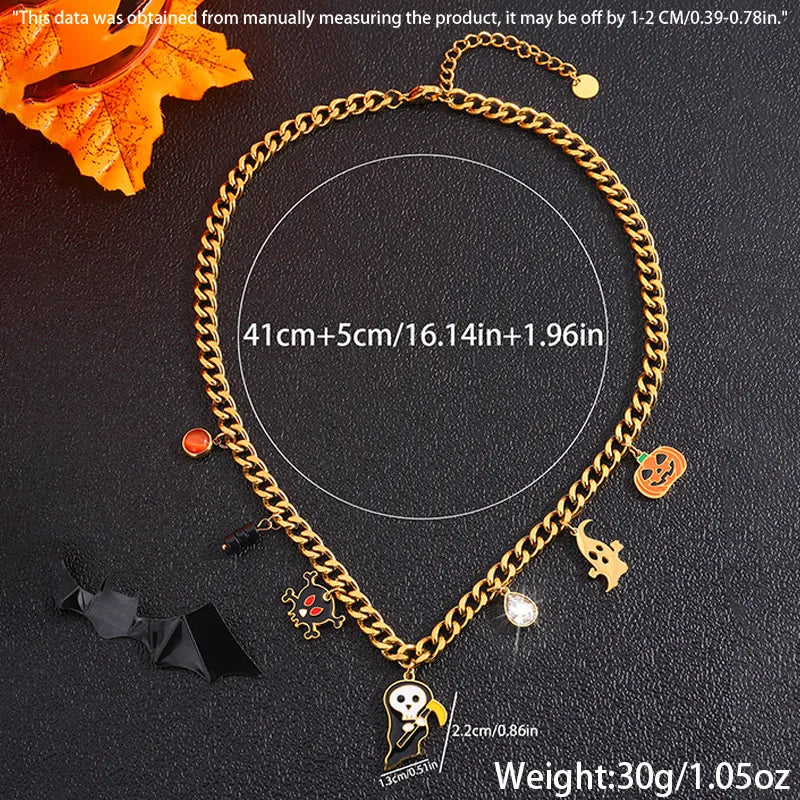 Wholesale Jewelry Classical Exaggerated Simple Style Pumpkin Skull 304 Stainless Steel Necklace