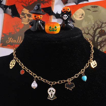 Wholesale Jewelry Classical Exaggerated Simple Style Pumpkin Skull 304 Stainless Steel Necklace