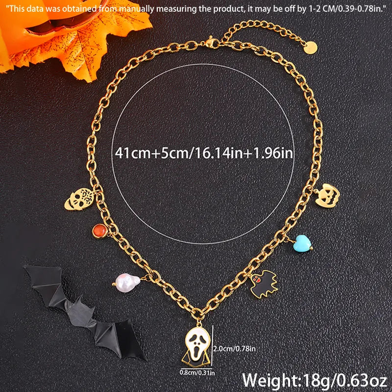 Wholesale Jewelry Classical Exaggerated Simple Style Pumpkin Skull 304 Stainless Steel Necklace