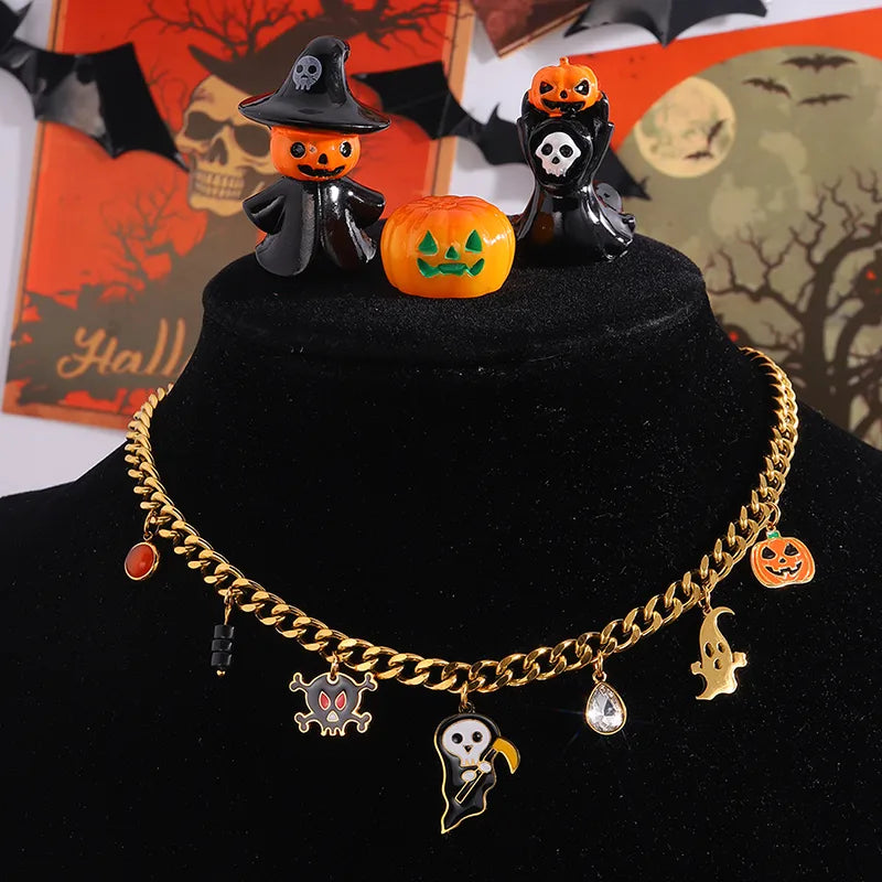 Wholesale Jewelry Classical Exaggerated Simple Style Pumpkin Skull 304 Stainless Steel Necklace