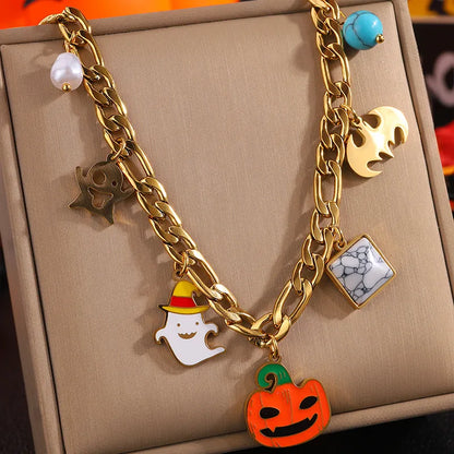 Wholesale Jewelry Classical Exaggerated Simple Style Pumpkin Skull 304 Stainless Steel Necklace