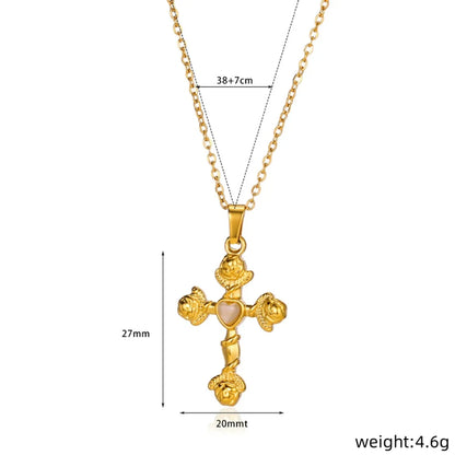 Wholesale Jewelry Classical Retro Cross Heart Shape 304 Stainless Steel Opal 18K Gold Plated Plating Pendant Necklace