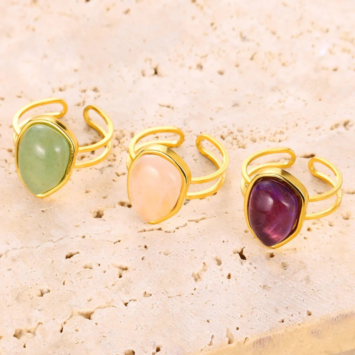 Wholesale Jewelry Classical Retro Simple Style Geometric 304 Stainless Steel Natural Stone Rings