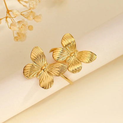 Wholesale Jewelry Classical Romantic Solid Color Butterfly Bow Knot 304 Stainless Steel Open Rings