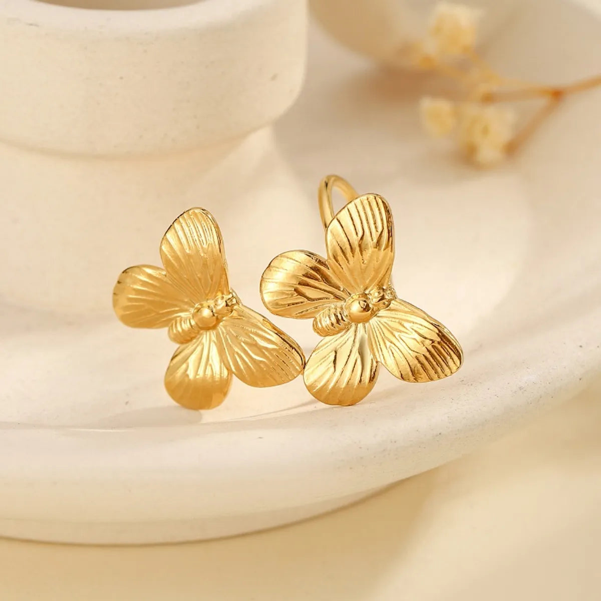 Wholesale Jewelry Classical Romantic Solid Color Butterfly Bow Knot 304 Stainless Steel Open Rings