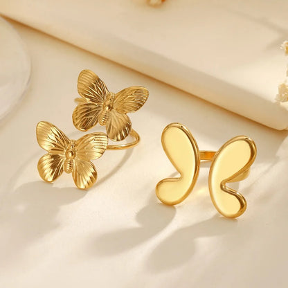 Wholesale Jewelry Classical Romantic Solid Color Butterfly Bow Knot 304 Stainless Steel Open Rings