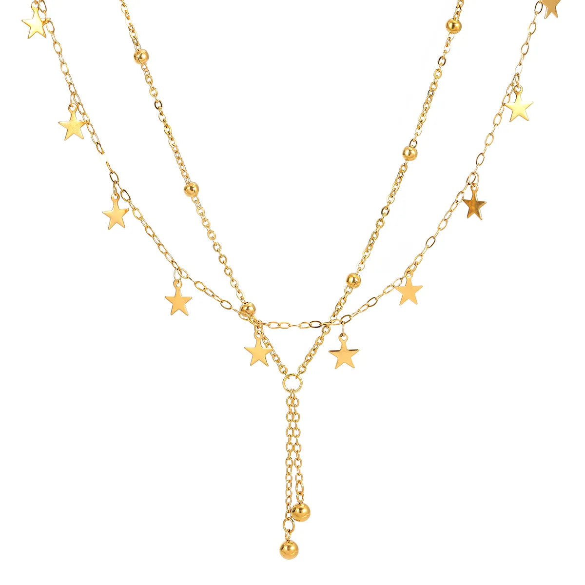 Wholesale Jewelry Classical Romantic Star 304 Stainless Steel 18K Gold Plated Chain Double Layer Necklaces