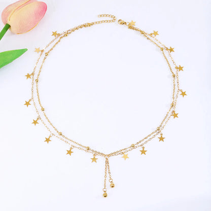 Wholesale Jewelry Classical Romantic Star 304 Stainless Steel 18K Gold Plated Chain Double Layer Necklaces